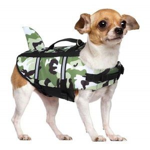 Shark Dog Life Jacket Green Camo Swimming Vest